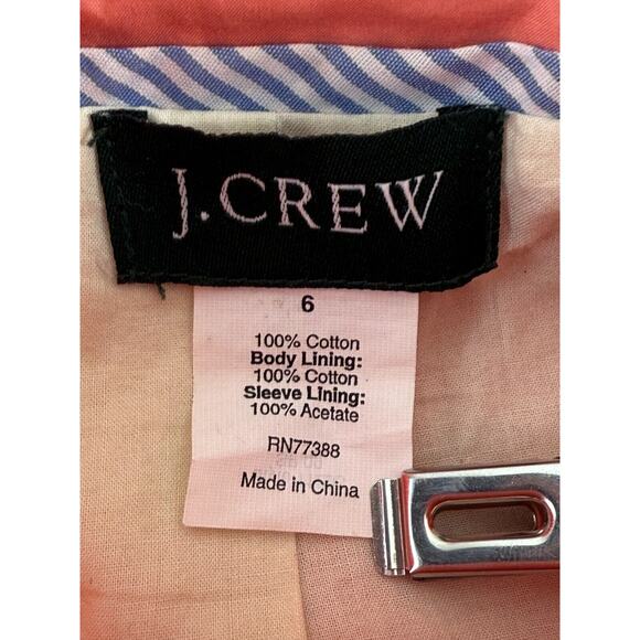 J Crew Womens Size 6 Cotton Button Coat Pink Lined Long Sleeve Outdoor Jacket - Picture 7 of 9